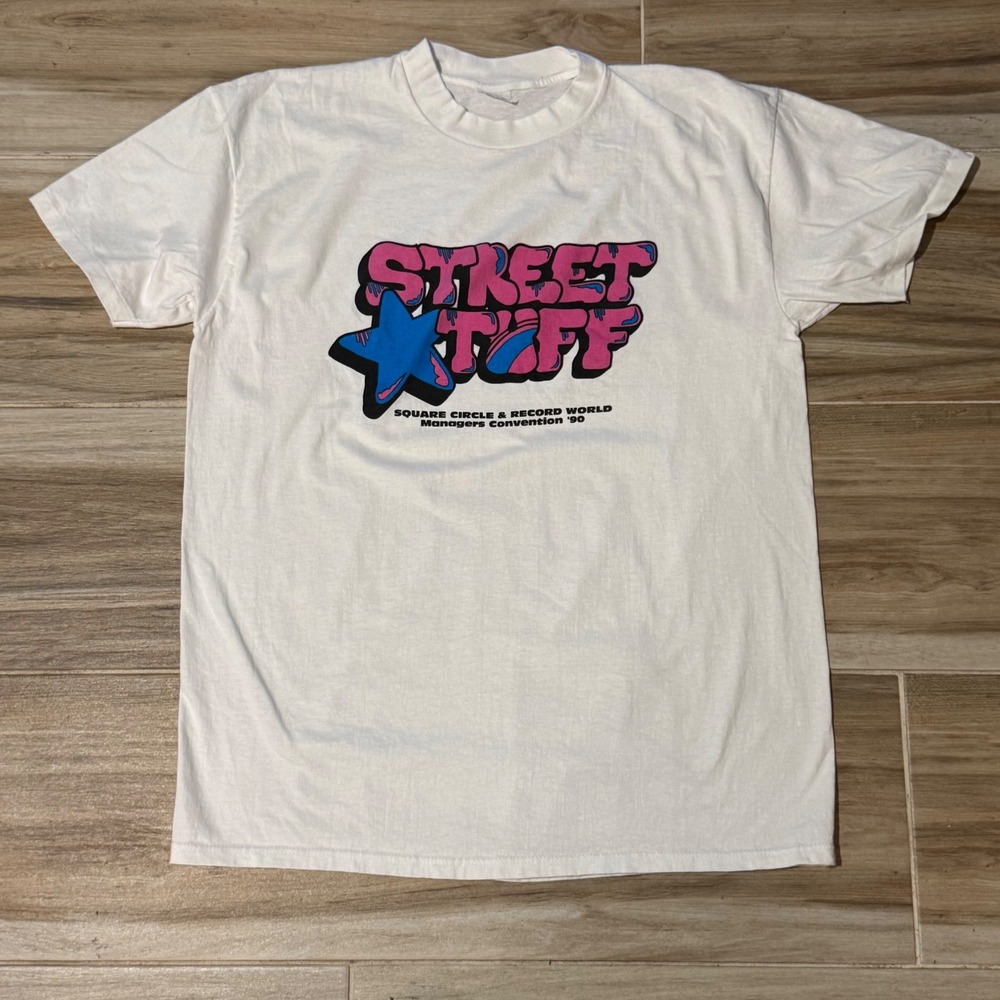 Vintage 1990 Record World Street Tuff‎ T Shirt XL Stedman USA Made Single Stitch